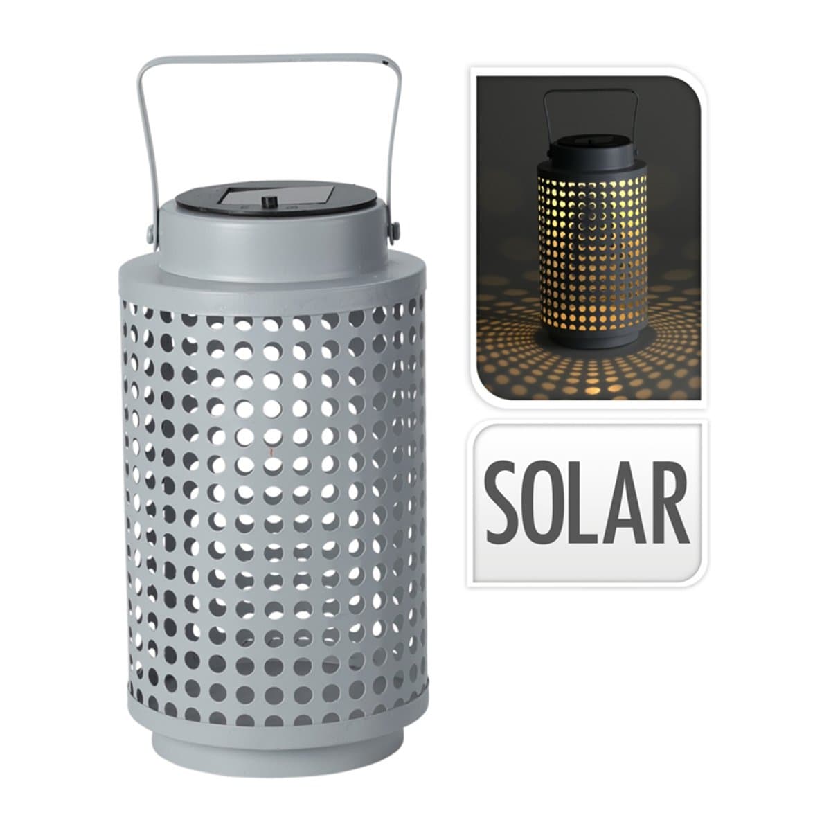 Solar lantaarn metaal grijs Ø13xH23 cm